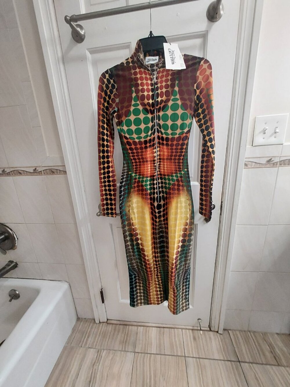 Jean Paul Gaultier High Neck Zip Up Midi Illusion Dress